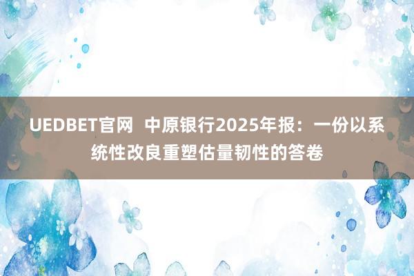 UEDBET官网  中原银行2025年报：一份以系统性改良重塑估量韧性的答卷
