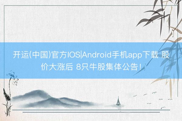 开运(中国)官方IOS|Android手机app下载 股价大涨后 8只牛股集体公告！
