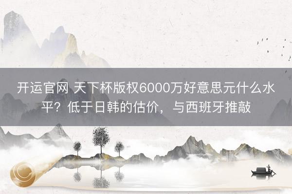开运官网 天下杯版权6000万好意思元什么水平？低于日韩的估价，与西班牙推敲