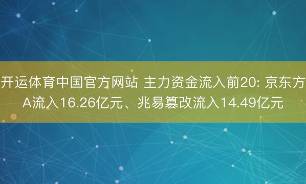 开运体育中国官方网站 主力资金流入前20: 京东方A流入16.26亿元、兆易篡改流入14.49亿元